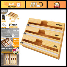 3-in-1 Wrap Organizer with Cutter Labels - Plastic Wrap, Foil, Wax Dispenser f