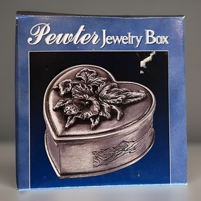 VTG New K-Mart Exclusive Troy MI Taiwan Antique Finish Pewter Heart Jewelry Box
