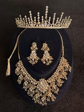 Luxury Crown Bridal Jewelry Set Rhinestone Tiara and Necklace Earrings Wedding