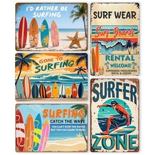 Vintage Metal Tin Signs, Beach Surfboard Wall Art Decor, Tropical Ocean Theme...