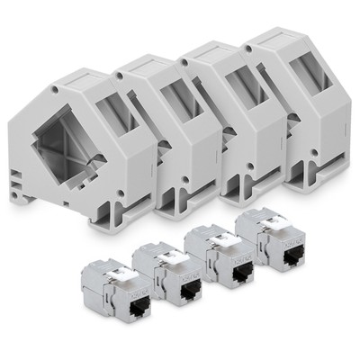 4x CAT 6A Keystone Modul 4x Hutschienenadapter Set passt auf genormte Hutschiene
