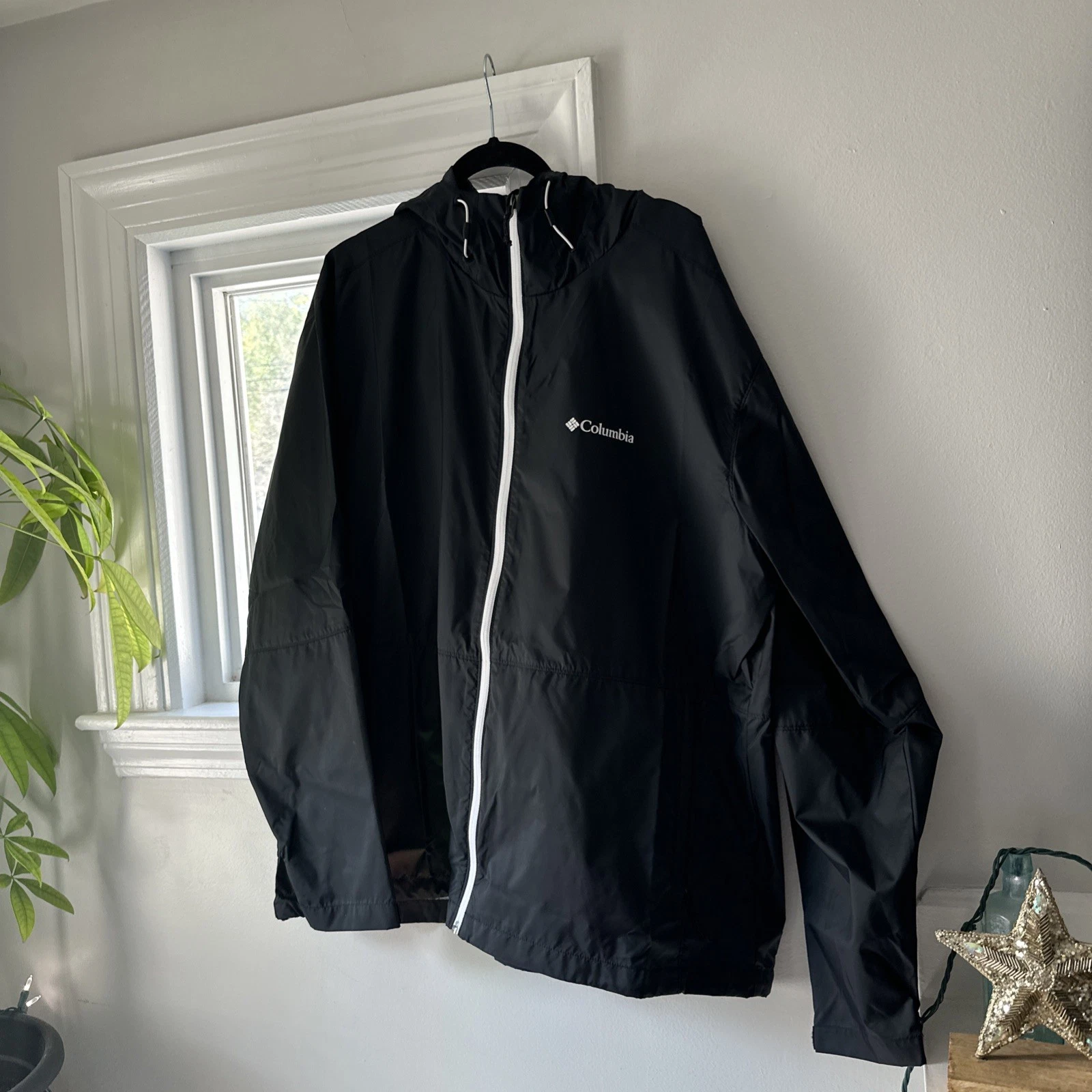 Columbia Waterproof Jacket For Men Zip Up Front Black, XL