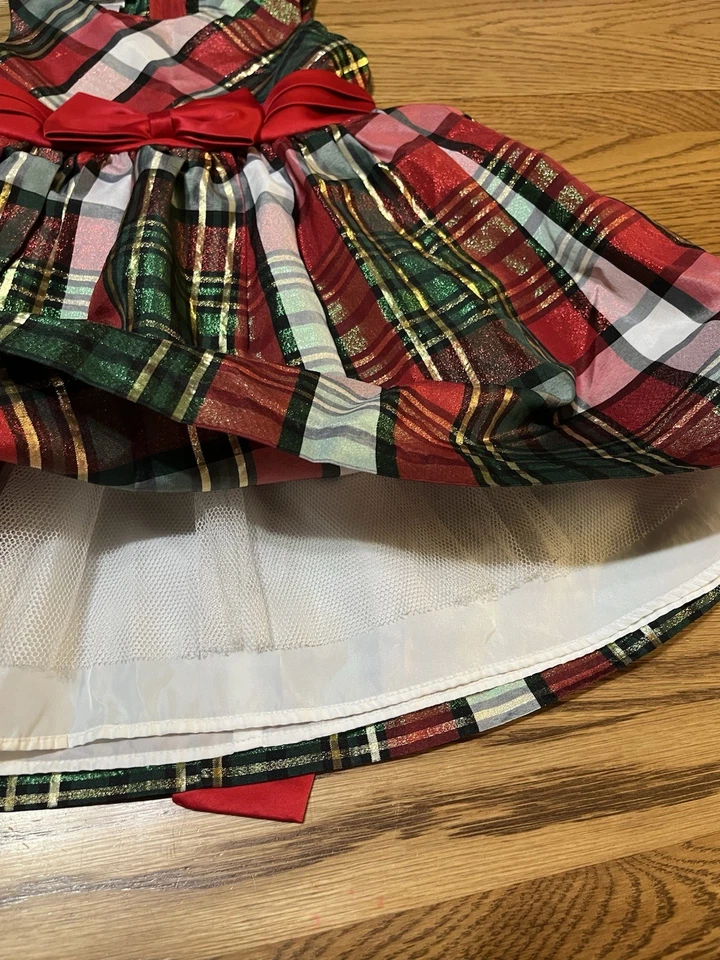 Bonnie Jean Girls Holiday Christmas Dress Red Green Plaid Size 4 Party Kids - Image 3 of 4