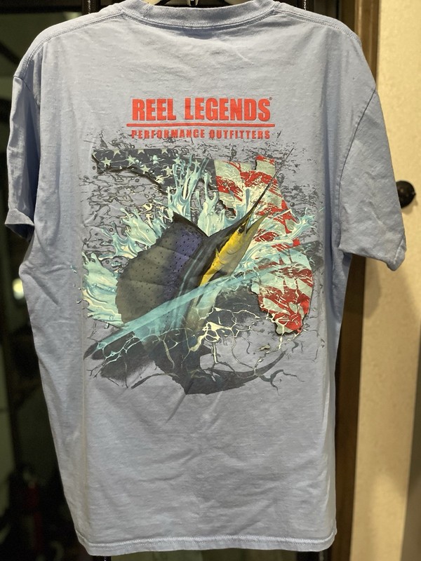 Reel Legends Shirt Men Large Adult Blue Casual Tee Outdoors Cotton Big Marlin