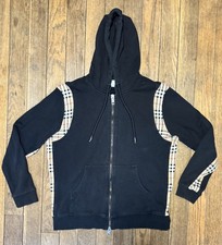 Authentic Burberry Vintage Check Panel Full Zip Hoodie Black Nova Plaid Sleeves
