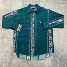 Vintage Wrangler Brushpopper Pearl Snap Shirt Mens XL Western Workwear Aztec
