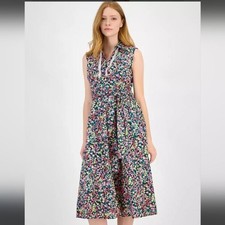 Tommy Hilfiger Floral 100 Cotton Shirt Dress Belted Size M NWT
