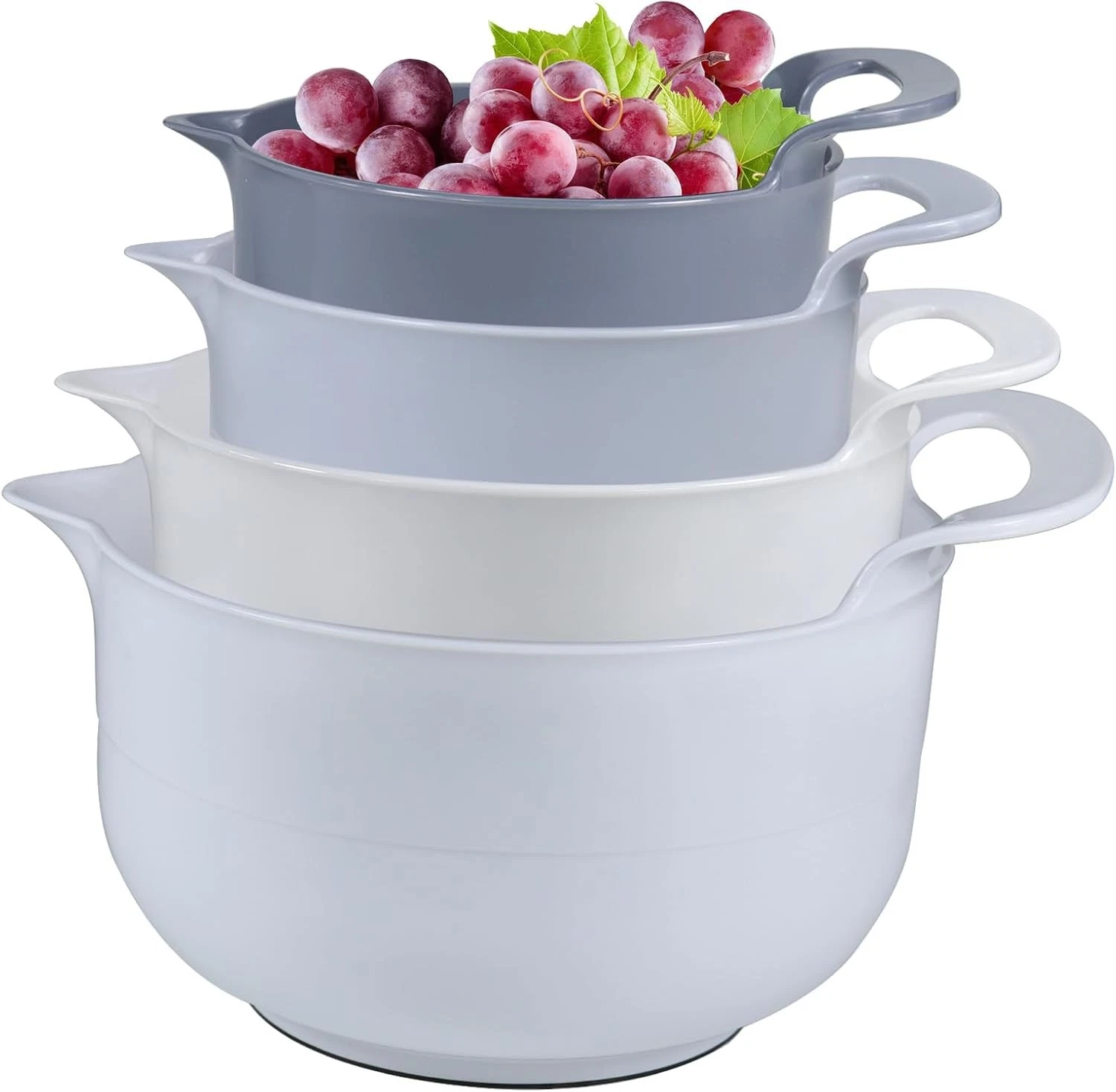 Mixing Bowls - 4 Piece Nesting Plastic 1L/1.5L/2L/2.5L, Light Gray