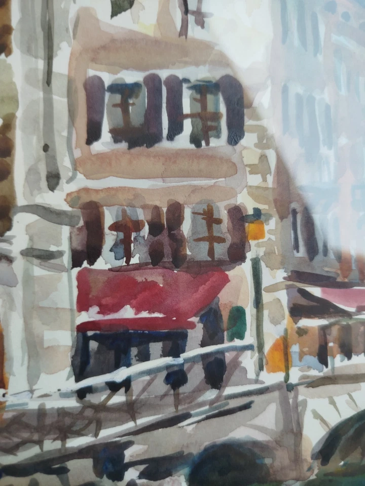 Tableau Aquarelle Pascal Hayot Annecy Sous Neige Palais De L'île Pont Perrière - Photo 2/4