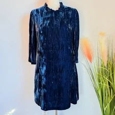 Shoshanna Pasha Navy Blue Crushed Velvet Ruffle A-line Mini Dress SZ 10