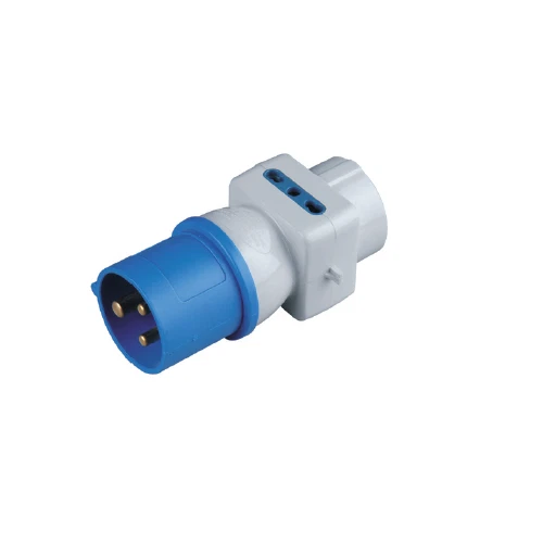 ADATTATORE 1 SPINA INDUSTRIALE 2P+T 16A 2 PR. BIVALENTI 1PR. SCHUKO