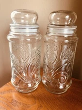 2 Vintage 1982 Planters Peanuts Embossed Decorative Floral Mr. Peanut Glass Jars