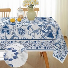 Rectangle Tablecloths Blue and White Porcelain Tablecloth, Spill Proof Stain ...