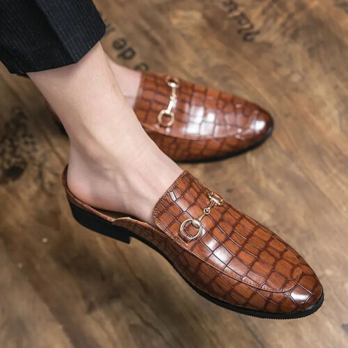 Zapatos mocasines sin cordones de cuero marrón con hebilla dorada para hombre EE. UU. 7-14 - Imagen 7 de 11