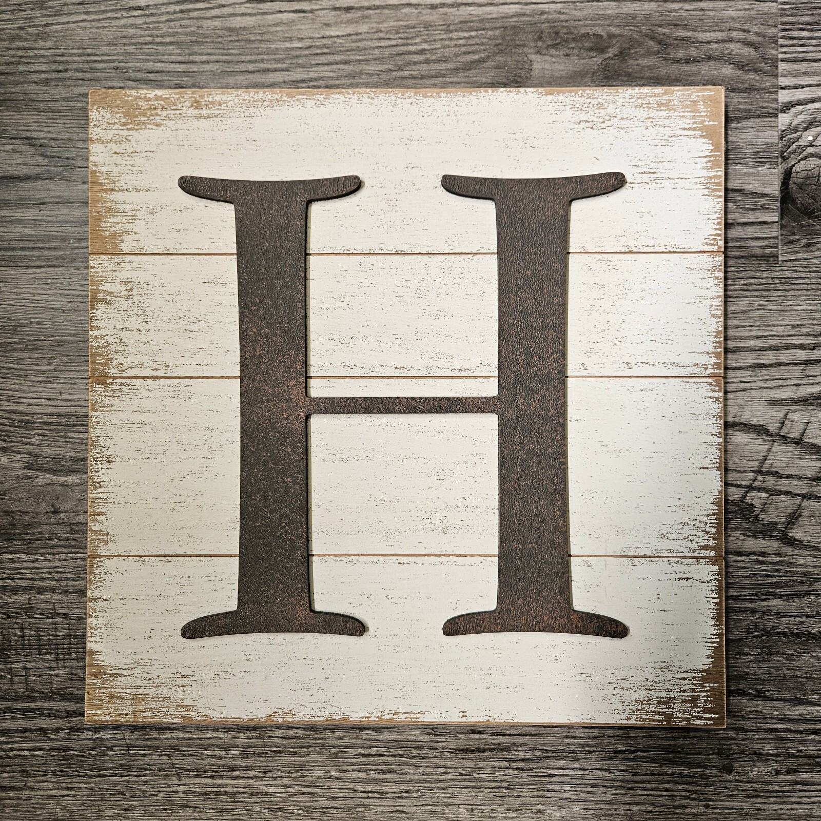 3D Rustic Farmhouse H Monogram Wall Art in Whitewashed Wood  -image