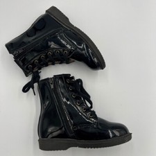 Monkey Feet Black Patent Leather Lace Up Ankle Boots Toddler Girl 4-5Y
