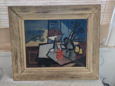 MCM Abstract Painting Nicholas Takis O/C ''Still Life Near Open Window'' 27.5''wide