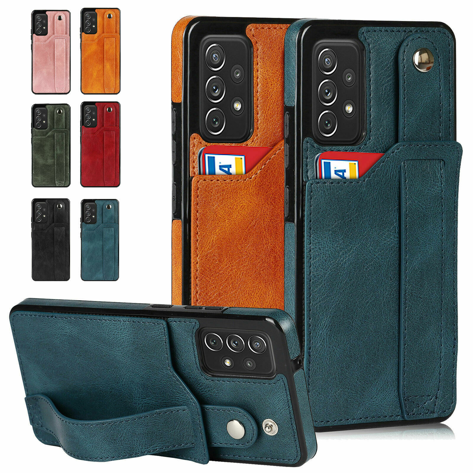 Leather Card Holder Wristband Case For Samsung A13 A33 A32 A53 A73 A82 5G-image