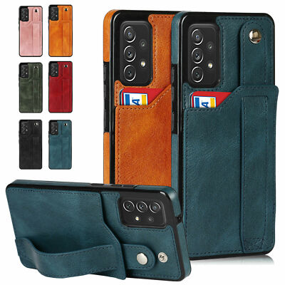 Leather Card Holder Wristband Phone Case For Samsung A13 A33 A32 A53 A73 A82 5G