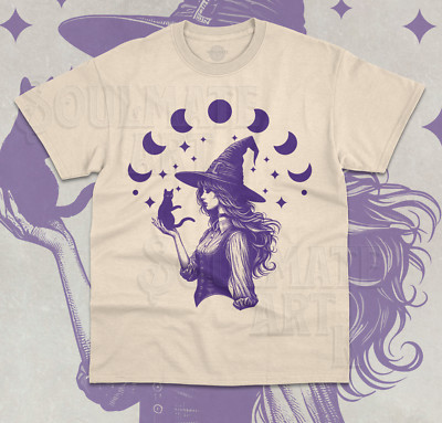 Halloween Witch T-Shirt Scary Dark Gothic Cats Funny Cute Magic Unisex Shirt