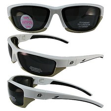 BIRDZ ORIOLE 2 PADDED MOTORCYCLE SUNGLASSES WHITE AND BROWN FRAME SMOKE LENS