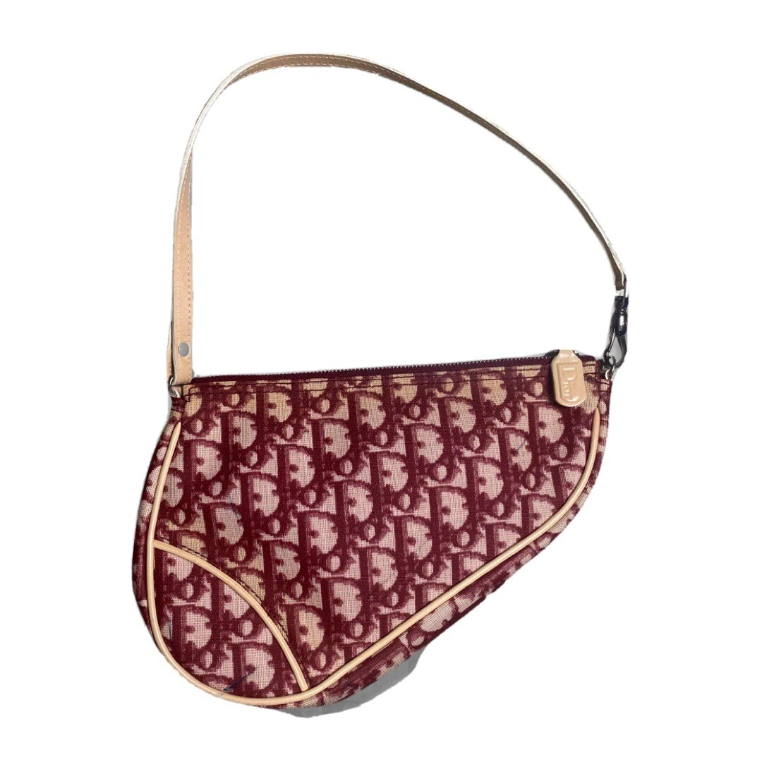 Sac à main trotteur authentique Christian Dior poche portefeuille rose
