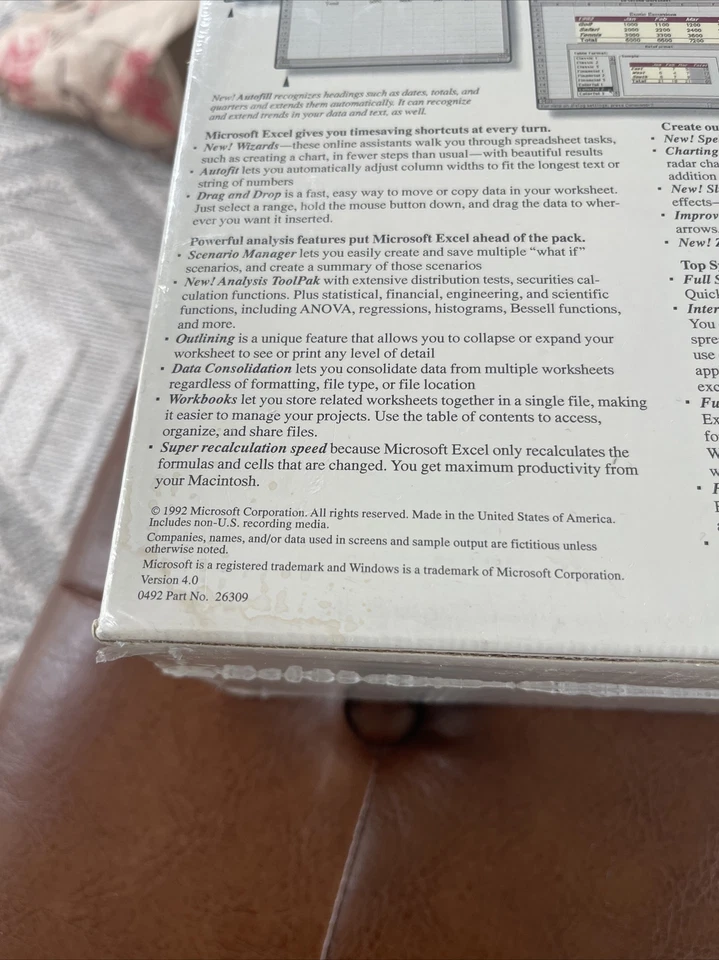 Microsoft Excel 4.0 Spreadsheet Software for Vintage Macintosh Computer Sealed - Image 4 of 4