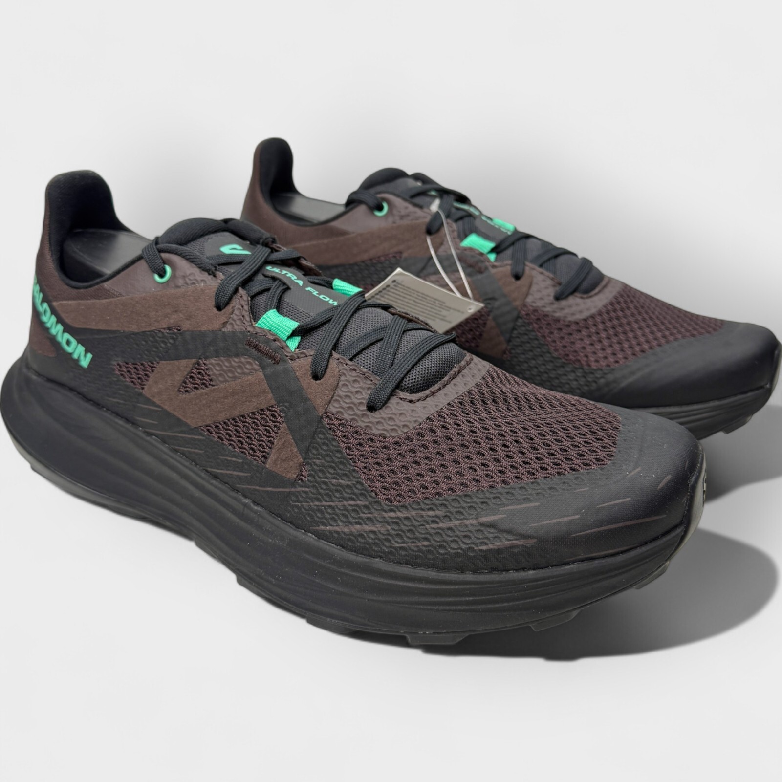 Scarpe Salomon Ultra Flow Trail Running Uomo 10.5 Nero Caffè Verde Elettrico