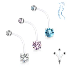 Double Jeweled Prong Set Round CZ Pregnancy Bioflex Belly Button Navel Ring