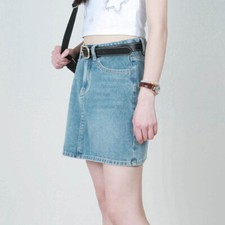 Lady High Waisted Mini Denim Skirts with Pockets Slim Fit A-Line Jean Skirt Chic