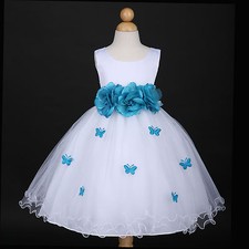 White/Turquoise Blue Party Wedding Flower Girl Dress 6M 12M 18M 2 4 5/6 7/8 9/10