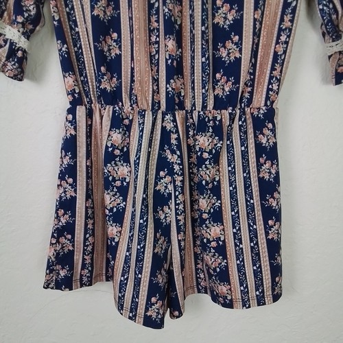 Heart & Arrow Girl Floral Stripe Romper Size M (10) Blue Pink Boho Ruffle Sleeve - Picture 7 of 10