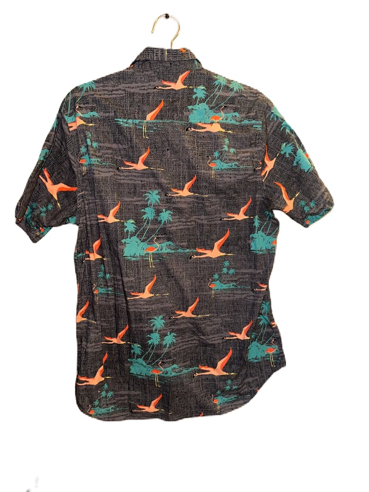Красивая гигантская мужская рубашка фламинго птеродактиль с коротким рукавом на пуговицах ретро - Изображение 2 из 4