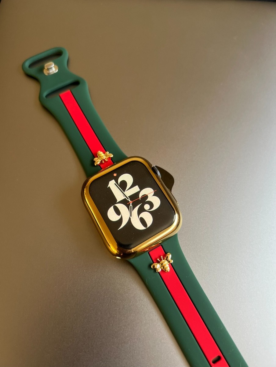 Luxury Silicone Apple Watch Band Green Red Bee Strap 38/40  display picture 2