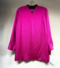 Elana by Tanner Women's Textured Silk Blazer Size 14 Mandarin Collar Pink New