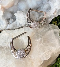 PAIR CZ Paved Heart Center Nipple Clickers Shields Rings Body Piercing Jewelry
