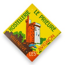 Hotel Le Prieure Villeneuve Les Avignon France Vintage Early Luggage Label Decal