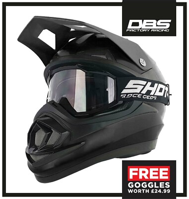 ERWACHSENE MOTOCROSS HELM MATT SCHWARZ ACU MX ENDURO QUAD ATV HELM + KOSTENLOSE BRILLE