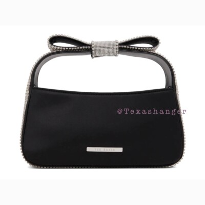 NWT Ted Baker London Dymond Bow Shoulder Clutch Bag Black Silver