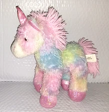 Kellytoy Bee Happy LLAMA Pastel Rainbow Soft Fur 10" Plush 2018 Pink Hooves Horn