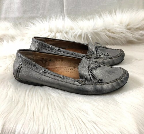 Leather Driving Moccasin Loafers Pewter 