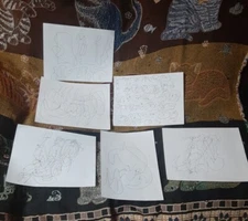 Lot 6 Original Drawings Signed Art Brut Bianca Leeroy after Jean Dubuffet