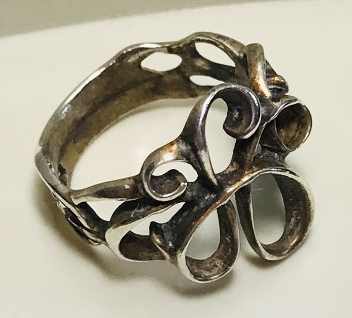 SIZE 7 4g ARTISAN MODERNIST WORK OPEN STERLING SILVER FINE ANTIQUE 925 ...