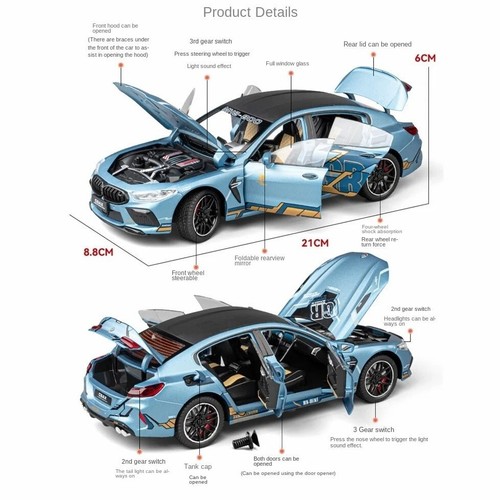 New 1:24 BMWs M8 Alloy Car Model Diecast Toy with Sound and Lights Kids Toy Gift - Picture 10 of 27