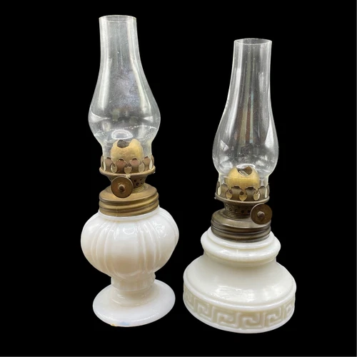 Antique Milk Glass Small Oil Lamp Lamps Untested No Wick READ