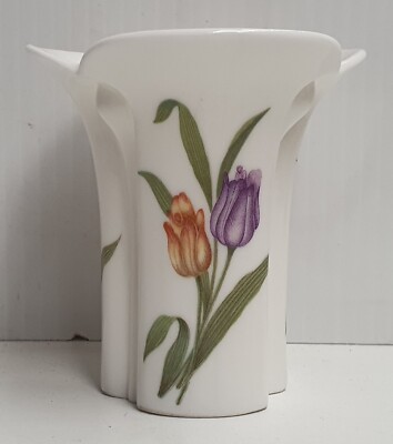 Orange and Purple Tulip Ceramic Bud Vase 7.5cm Tall x 7cm Wide