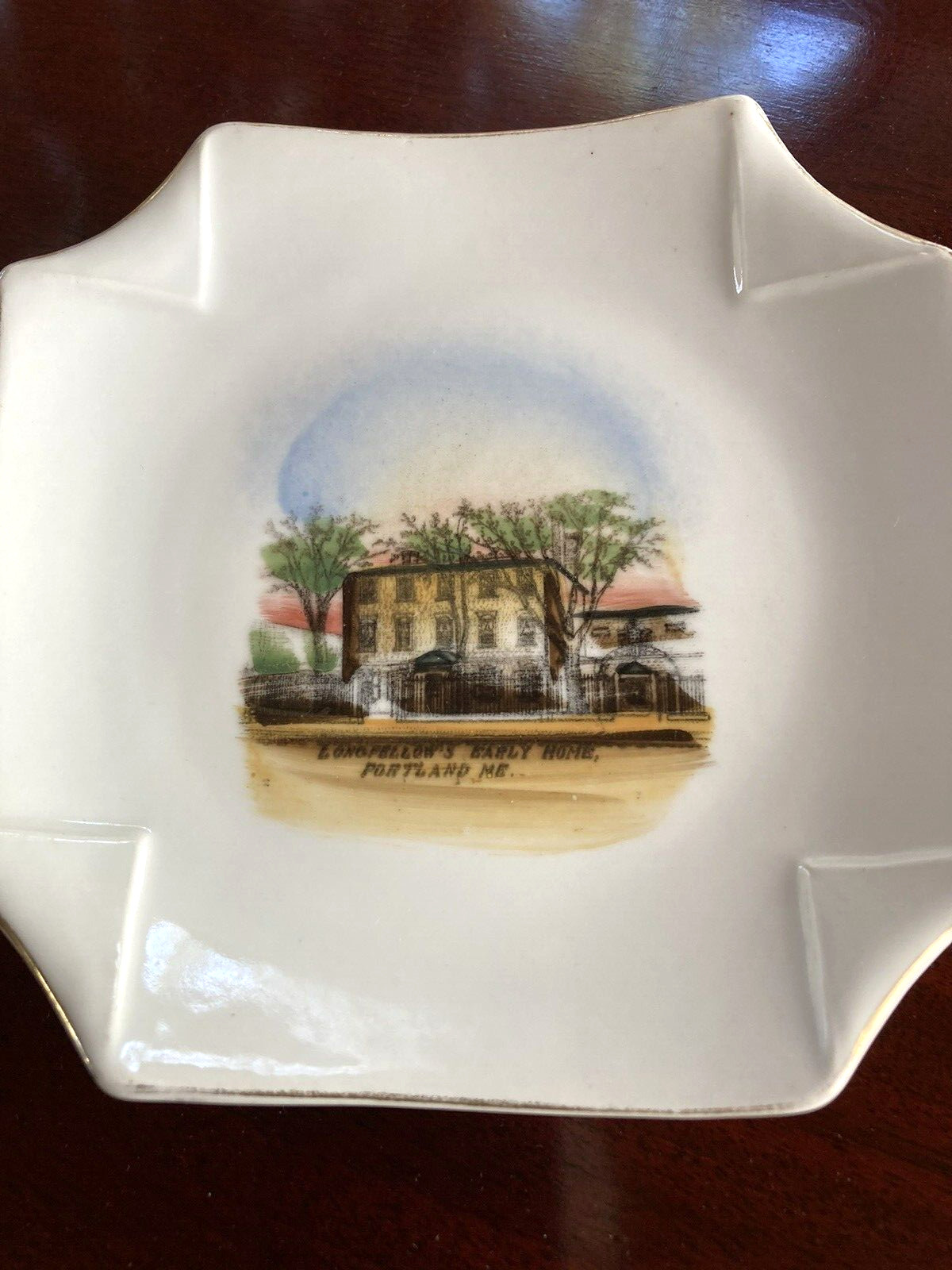 PORTLAND, MAINE 5" VINTAGE SOUVENIR PORCELAIN PIN PLATE LONGFELLOWS EARLY HOUSE