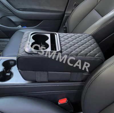 Qirc Car Armrest Cushion, Upgraded PU Leather Car Arm Rest Cover With Cup Holder And Storage Bag, Universal Memory Foam Center Console Pad For