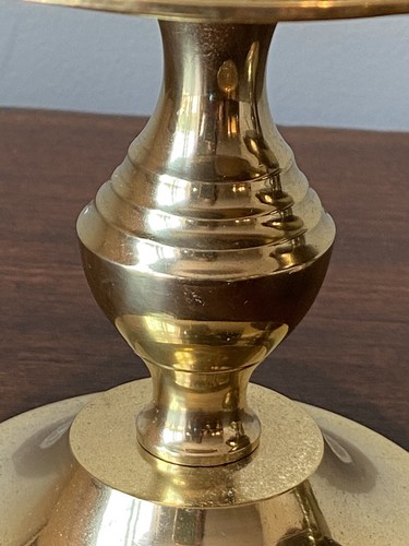 Vtg Large Brass Pillar Candle Holders Sadek India Pedestal Set of 3 Graduated - Picture 9 of 12