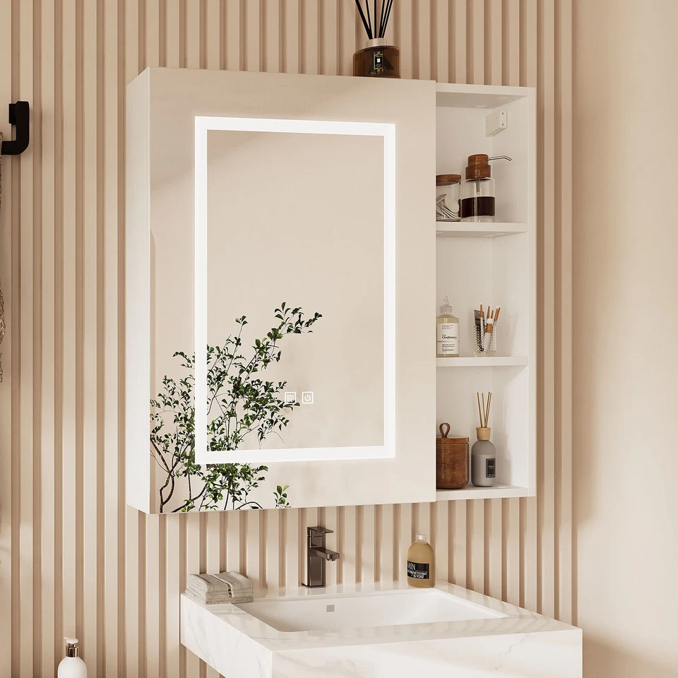 HIRONPAL Bathroom LED Mirror Cabinet with Demister 3 Shelves Storage Cabinet Touch Sensor